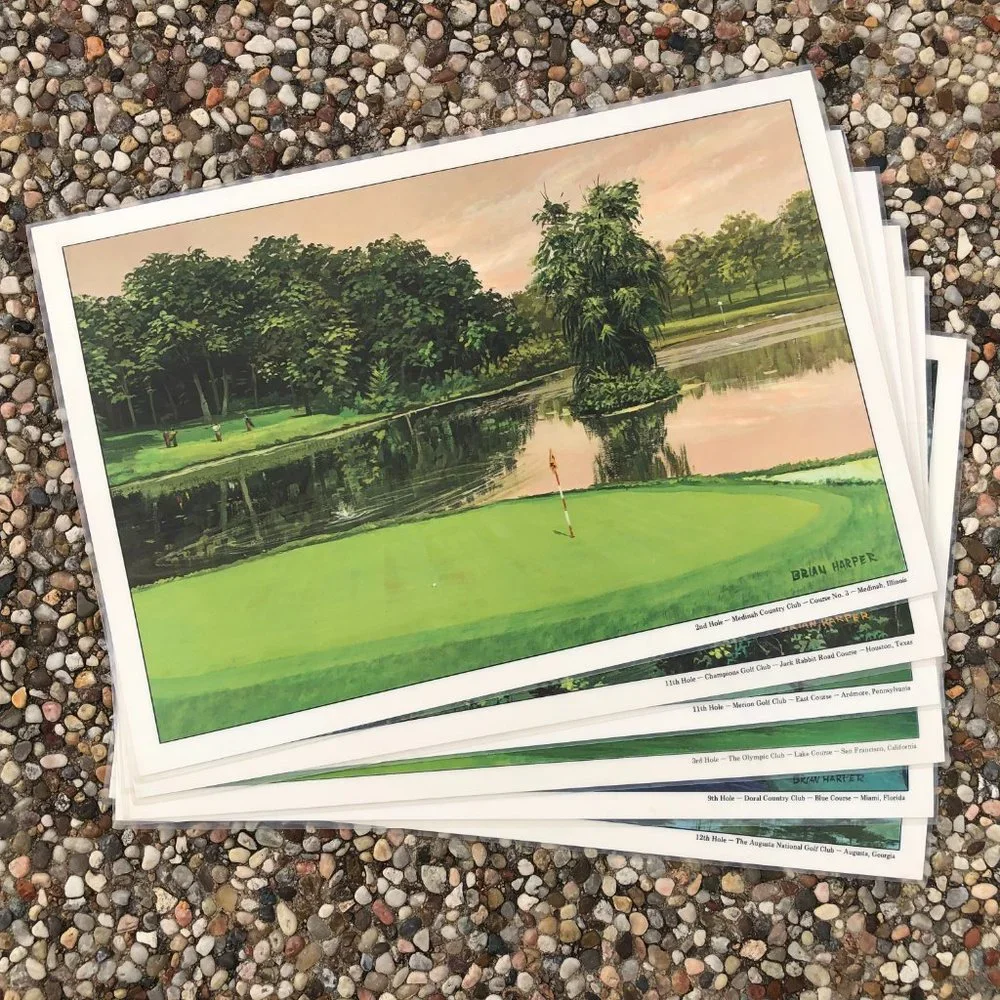 Vintage Brian Harper Laminated Placemats Golf Courses Country Clubs Set Of 6